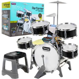Complete black children's drum set with microphone and stool - Nonbrand Toy Instrument
