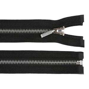 Black 80cm metal zipper with nickel teeth and slider - Art & Craft
