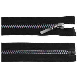 Black zipper with rainbow effect, 60 cm long, removable, self-locking slider - Art & Craft