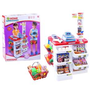 Home Supermarket Playset with cash register, scanner, scale, shopping basket, and pretend food - Shop Playset, Shopping