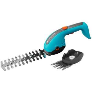 Nožnice na trávu a kríky Gardena PowerCut 20/18V, modré a oranžové, izolované na bielom pozadí - Nožnice na živý plot
