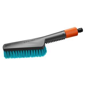 Gardena Cleansystem S Kemény kézi kefe, kék és szürke tisztító kefe narancssárga fogantyúval és tömlőcsatlakozóval, kemény felületek tisztításához - Gardena