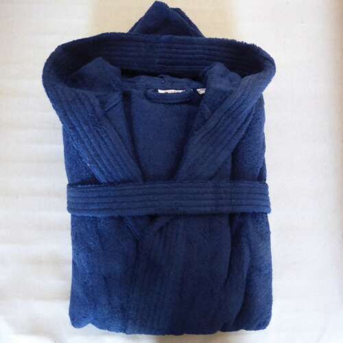Kék kapucnis frottír köntös