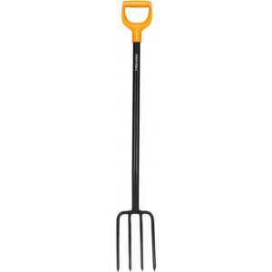 Fiskars Solid Metal Garden Fork, 4-prong, black with orange handle - Home & Garden