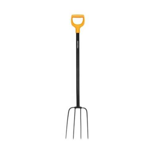 Fiskars Solid Metal Compost Fork, 126 cm long, black handle with yellow grip