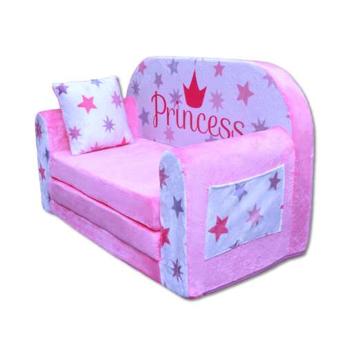 Kétszemélyes gyerek kanapé, kihajtható - Hercegnő Rózsaszín