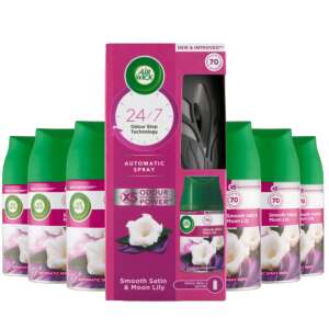 Air Wick Freshmatic Velvet Satin и Night Lily пълнител за автоматичен освежител за въздух 6x250ml + подарък Freshmatic автоматичен освежител за въздух