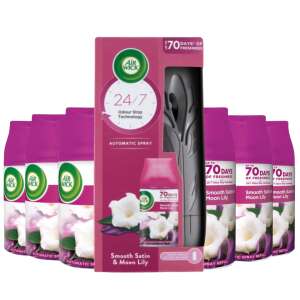 Air Wick Freshmatic Автоматичен спрей за презареждане Smooth Satin & Moon Lily 6 опаковки с безплатен автоматичен спрей Air Wick Freshmatic - Освежител за въздух
