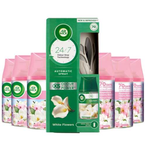 Air Wick Freshmatic Magnolie und Kirschblüte Nachfüllpackung für automatischen Lufterfrischer 6x250ml + Geschenk Freshmatic automatischer Lufterfrischer