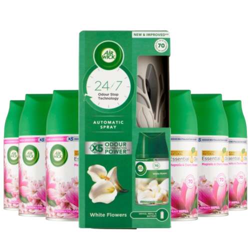 Air Wick Freshmatic Automatisches Spray Nachfüllpack Magnolie & Kirschblüte 6er Pack + Air Wick Freshmatic Automatisches Sprühgerät