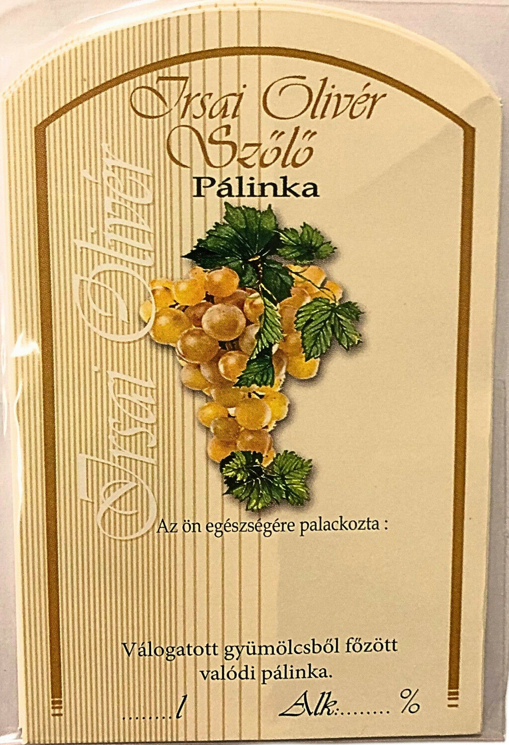 Pálinka Címke - Irsai Olivér - Nagy - 10 db