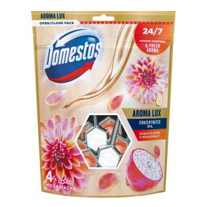 Domestos Toilettenerfrischungsblock Aroma Lux Dahlienblüte & Drachenfrucht (4x55g) 35487187 Reinigungsprodukte für das Bad