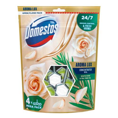 Domestos Toilet Freshener Block Aroma Lux White Rosebuds & Tea Tree Oil (4x55g)