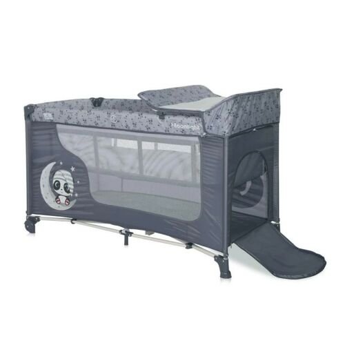 Lorelli Moonlight Cool Grey Pandas utazóágy cipzáras oldallal és pelenkázó feltéttel