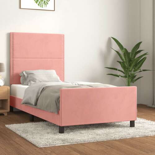 rózsaszín bársony ágykeret fejtámlával 100x200 cm