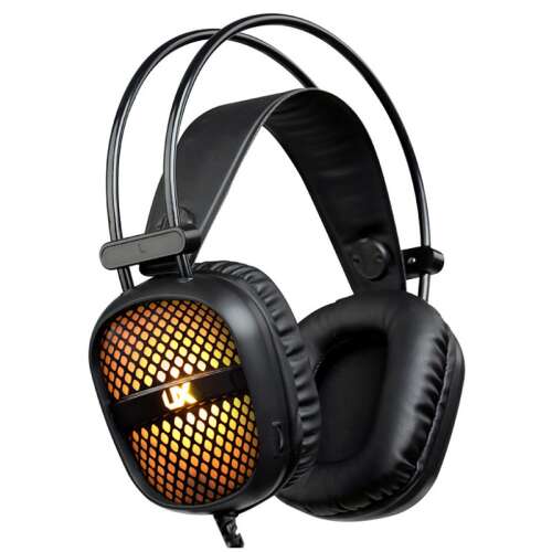 Gamer fejhallgató, USB + 2db 3,5mm Jack, vezetékes headset, integrált mikrofon, 7 színű RGB világítás, fekete
