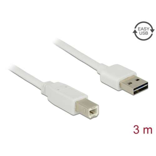 DELOCK kábel EASY-USB 2.0 Type-A male > USB 2.0 Type-B male 3m fehér
