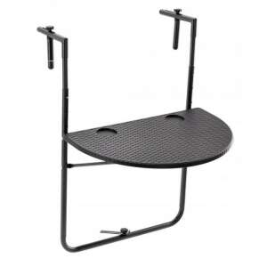 Black folding balcony table with cup holders, mounted on a balcony railing - Garden Table