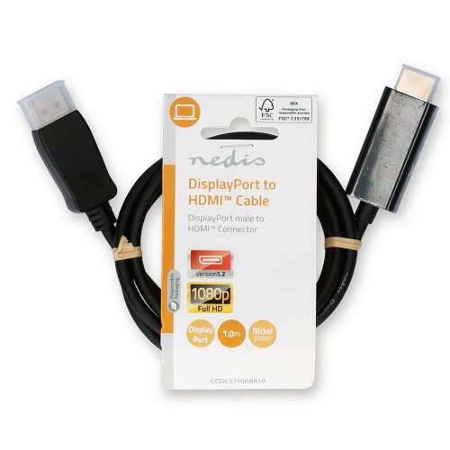 DisplayPort kábel | DisplayPort Dugasz | HDMI™ Csatlakozó | 1080p | Nikkelezett | 1.00 m | Kerek | PVC | Fekete | Label