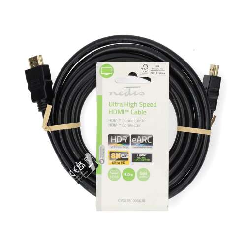 Cablu HDMI™ de ultra mare viteză | Conector HDMI™ | Conector HDMI™ | Conector HDMI™ | 8K@60Hz | 48 Gbps | 3,00 m | Rotund | 6,7 mm | Negru | Etichetă