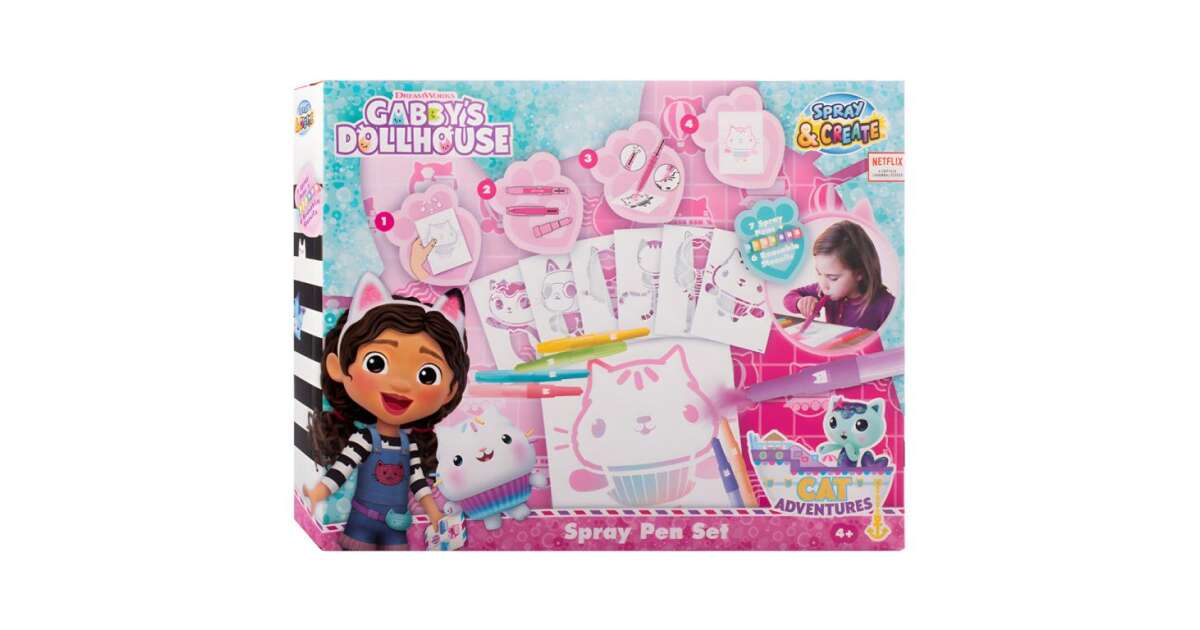 Kit De Stylos Pulvérisateurs Gabby’s Dollhouse – 7 Stylos + 6 Pochoirs – Activité Créative Sans Désordre
