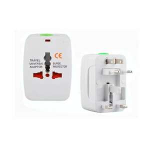 Fehér univerzális utazási adapter túlfeszültség-védelemmel EU, USA, UK, AU, AUS dugaszokhoz - Utazótáska