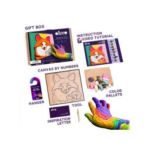 OKTO Sensory Art Róka festés számok szerint készlet, a teljes készletet mutatja minden alkatrésszel - Kreatív játék