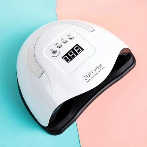 SUN X7 MAX UV LED műkörmös lámpa, fehér fekete díszítéssel