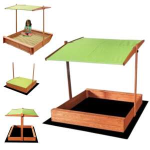 Impregnowana drewniana piaskownica z ławką i zacienionym dachem 120x120cm #brązowy