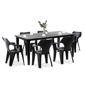 Fuante 6+1 darabos kerti bútor szett fekete színben. Tartalmaz egy téglalap alakú asztalt és hat széket. Tökéletes kültéri étkezéshez és szórakozáshoz. - Kerti étkezőgarnitúra