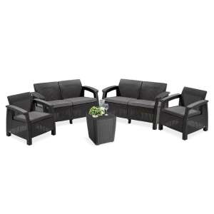 Corfu Big kerti bútor garnitúra Luzon asztallal, grafit színben, kültéri ülőgarnitúra pihenéshez - Curver