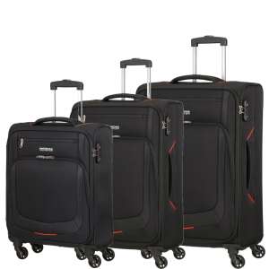 American Tourister Summer Session 3 piece Soft Suitcase Set black red Pepita