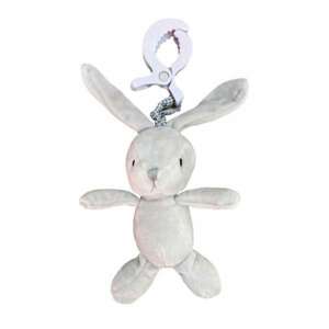 Artesavi plüss rezgő csörgő játék - nyuszi, szürke plüss nyuszi, amelyet egy csipesz segítségével babakocsira, kiságyra vagy autóülésre lehet rögzíteni - Artesavi