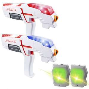 Arme cu laser cu infraroșu Laser X, pachet de 2, include 2 blastere Laser X și 2 veste receptoare - Arme de jucărie, gloante