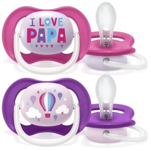 Philips Avent Ultra Air Schnuller, 6-18 Monate, rosa und lila, I Love Papa Design - Füttern