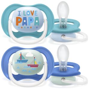 Philips Avent Ultra Air pacifier 2-pack, blue 'I Love Papa' and sailboat designs - Babies & Toddler