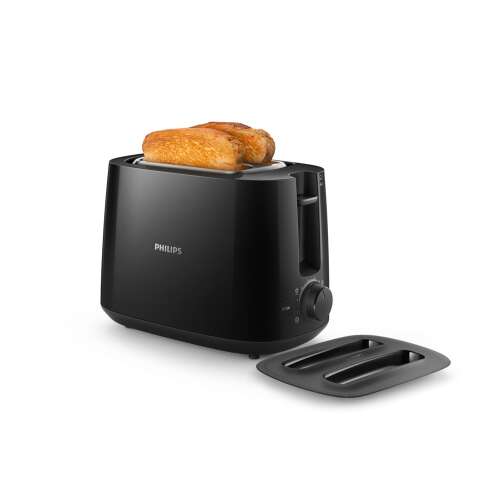 Philips HD2582/90 Daily Collection Toaster, 8 setări, grilă de coacere încorporată, design compact, capac, negru