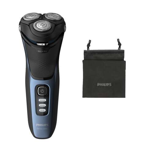 Philips S3232/52 Series 3000  Elektromos borotva, nedves és száraz borotválkozás, Fekete/Kék 35516925