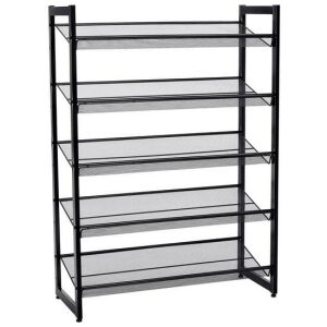 Black 5-Tier Metal Shoe Rack, Freestanding Shoe Organizer for Entryway, Closet, and Hallway - Shoe Storage