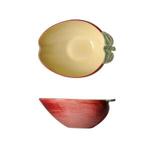 Alma alakú kerámia tál, piros és sárga színben, levél formájú fogantyúval - SELOWEI