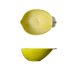 Citrom alakú kerámia tál, sárga, zöld, müzlihez, gyümölcsöz, salátához, konyhai dekorációhoz - SELOWEI