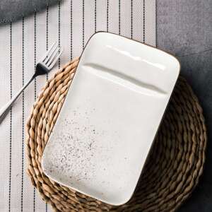 Aranyozott peremmel díszített téglalap alakú két rekeszes tányér, Selowei márka, desszertek vagy sushi szervírozásához - SELOWEI