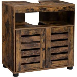 Dulap de baie rustica maro cu două uși și un raft deschis, 60 x 30 x 63 cm - Dulap de baie