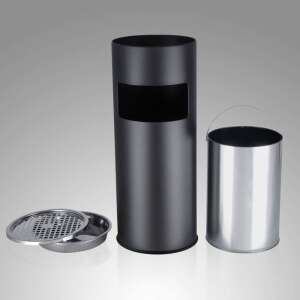 Cenușar freestanding negru și argintiu cu găleată interioară detașabilă și inserție pentru cenușar - Felmosó, Uscătoare de rufe, Cosuri de gunoi, Prosoape de hârtie și Șervețele menajere