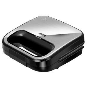 Sandwich maker negru și argintiu, închis, vedere din lateral - MPM