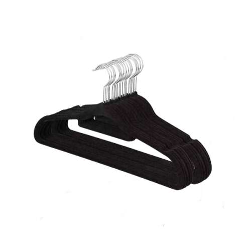 10 fogas ruhafogas készlet IdeallStore®, Bársony, csúszásmentes, fekete