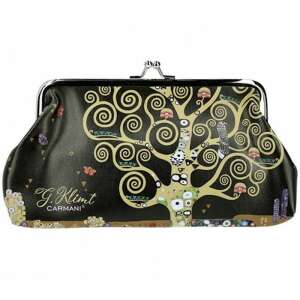 Klimt Életfa fekete bőr pénztárca, érmés pénztárca, kis, kompakt - Klimt