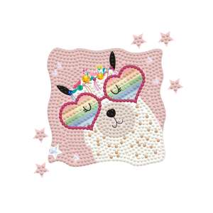 Diamond Dotz Quick Dotz Lama pictură cu diamante, produs finit, lamă drăguță cu ochelari de soare în formă de inimă cu curcubeu - Diamond Dotz