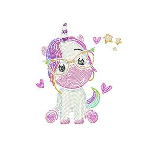 Diamond Dotz DTZ3 Sweet Studycorn diamond dotting kit, unicorn with glasses, colorful design, close-up - Diamond Dotz