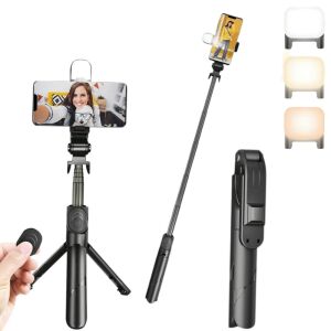 Selfie stick XT-02S cu trepied, telecomandă Bluetooth și lumină LED. - Selfie stick-uri